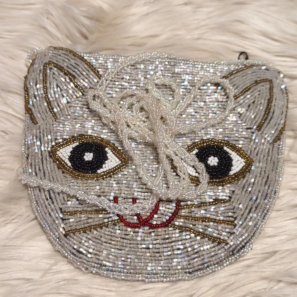 Beaded cat face small crossbody purse bag - Picture 7 of 7